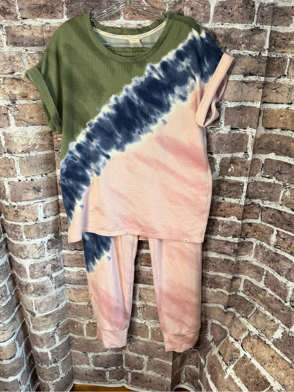 Lucky Brand Women’s L Tie Dye Ribbed Top & Jogger Pants 2 Piece Lounge Set